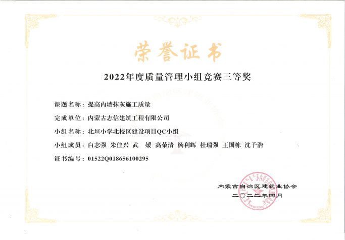 北垣小學(xué)北校區(qū)建設(shè)項目QC 小組--提高內(nèi)墻抹灰施工質(zhì)量