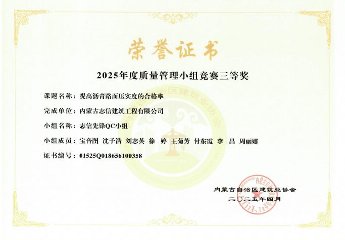 提高瀝青路面壓實度的合格率  三等獎